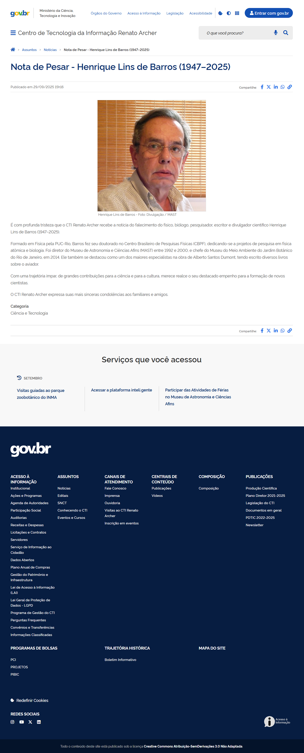 Nota de Pesar - Henrique Lins de Barros (1947–2025)