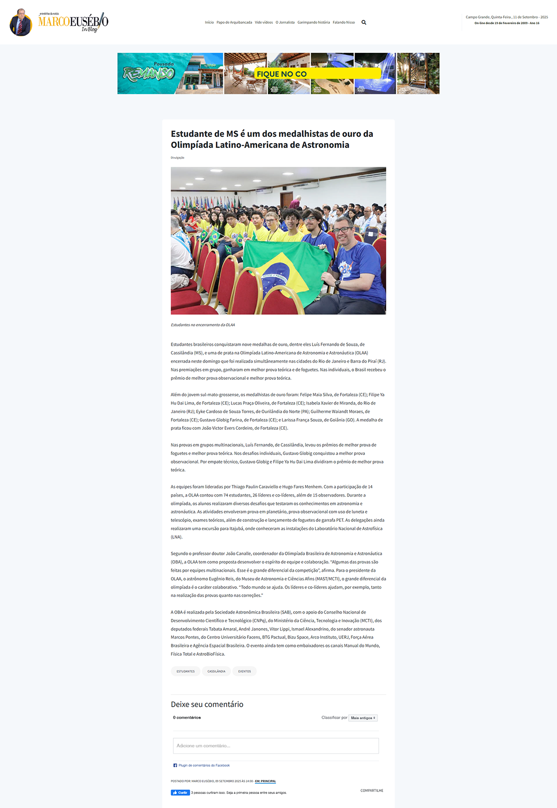 Estudantes no encerramento da OLAA