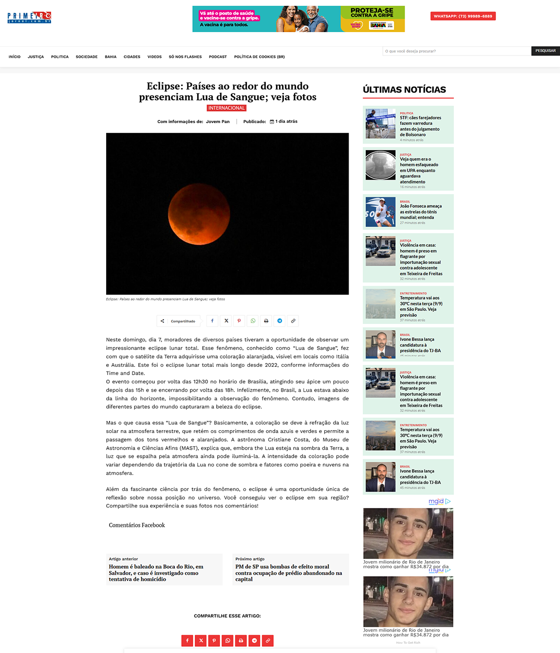 Eclipse: Países ao redor do mundo presenciam Lua de Sangue