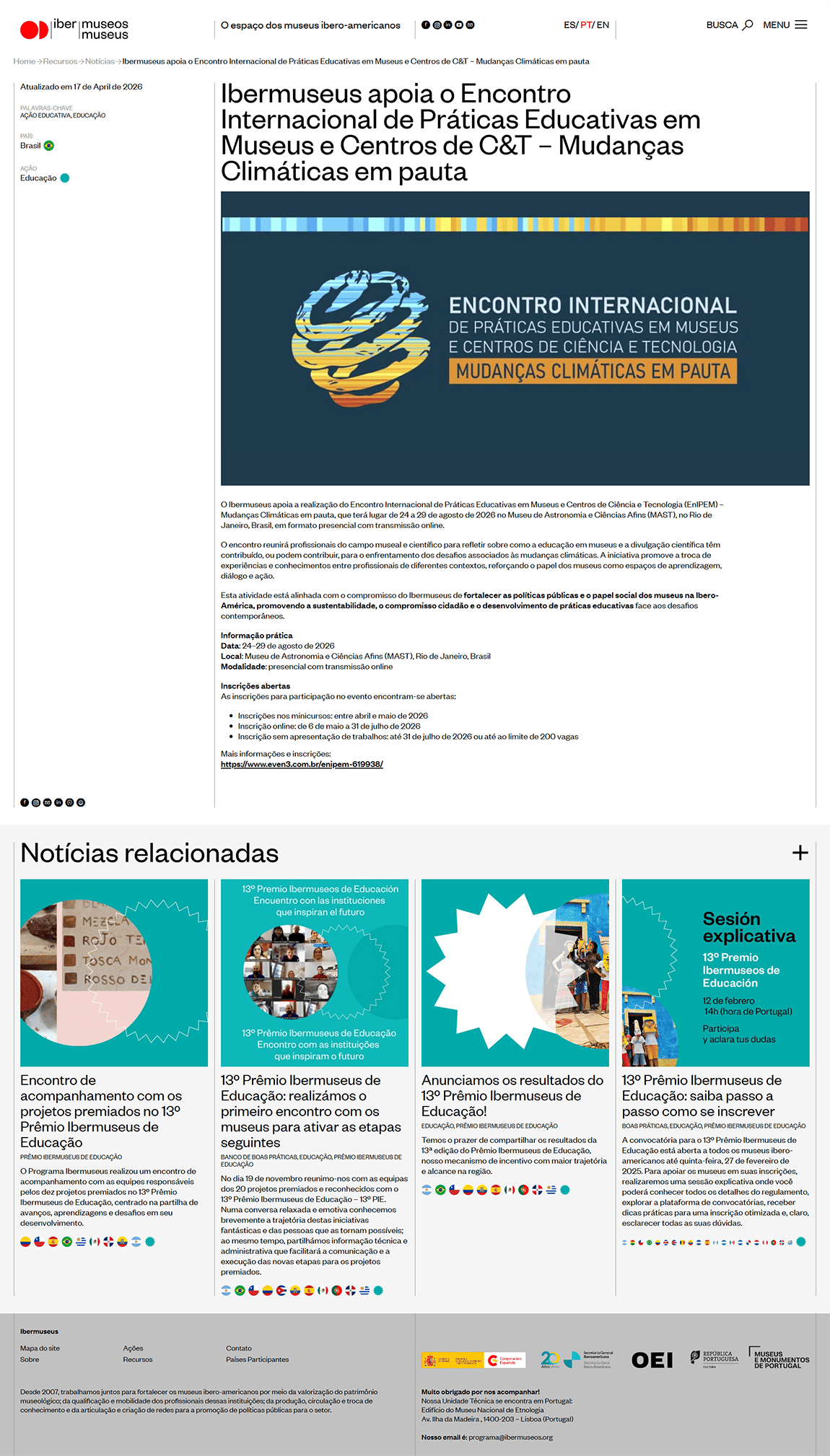 Ibermuseus apoia o Encontro Internacional de Práticas Educativas em Museus e Centros de C&T – Mudanças Climáticas em pauta