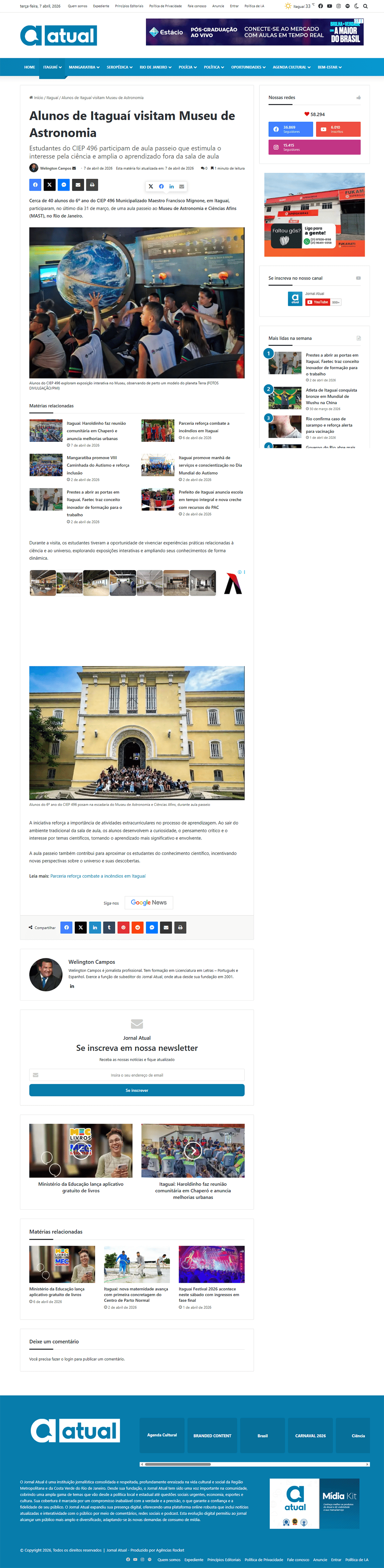 Estudantes do CIEP 496 participam de aula passeio que estimula o interesse pela ciência e amplia o aprendizado fora da sala de aula