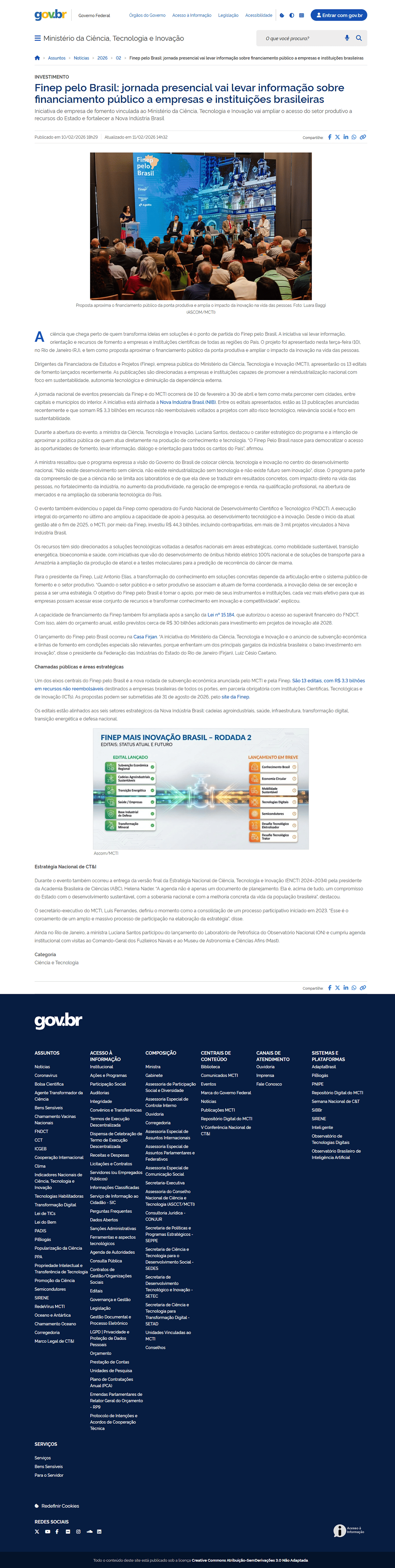 Finep pelo Brasil: jornada presencial vai levar informação sobre financiamento público a empresas e instituições brasileiras