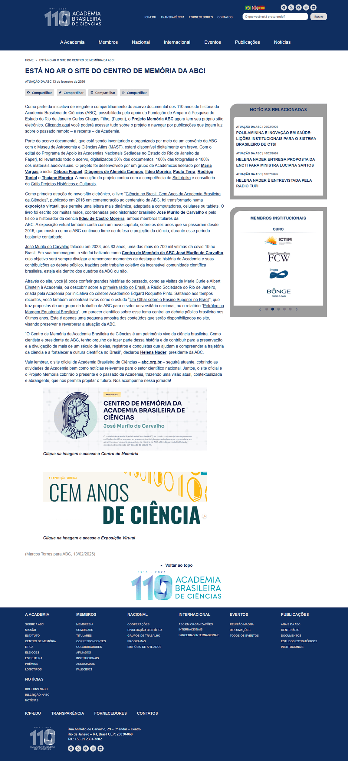 Está no ar o site do Centro de Memória da ABC!