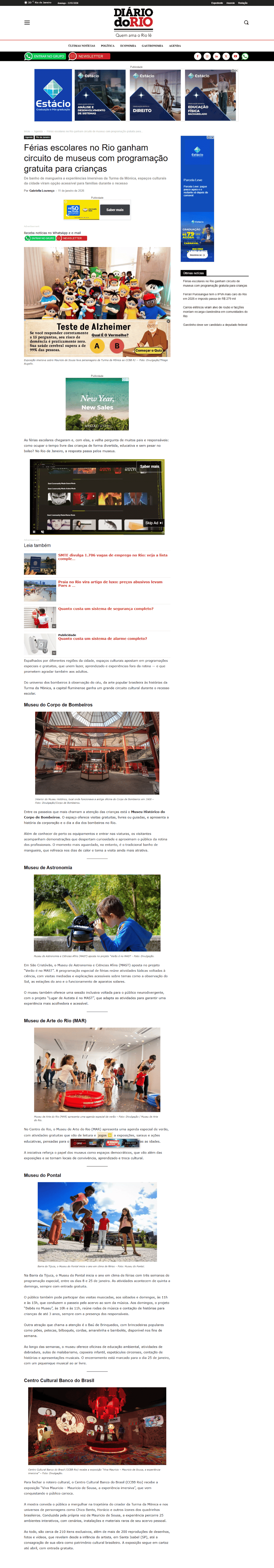 Férias escolares no Rio ganham circuito de museus com programação gratuita para crianças