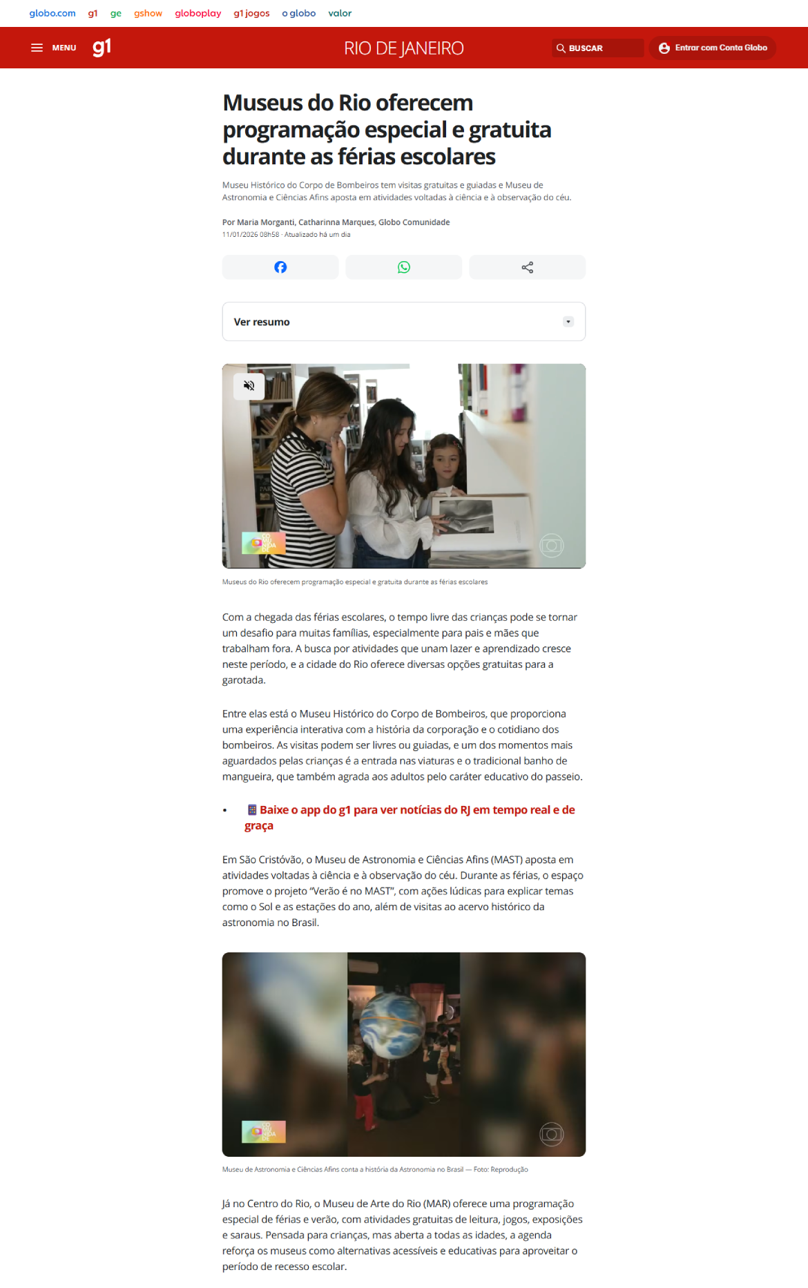 Museus do Rio oferecem programação especial e gratuita durante as férias escolares