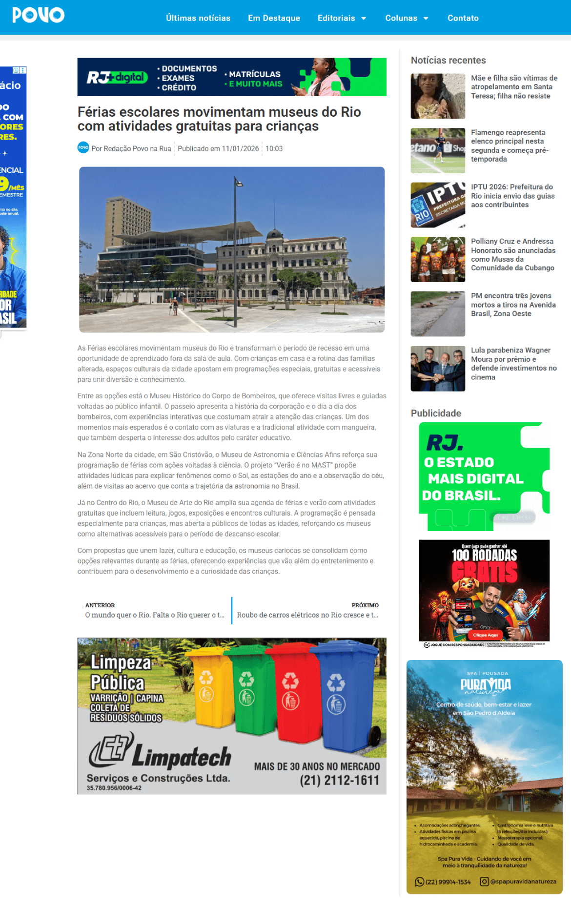 Férias escolares movimentam museus do Rio com atividades gratuitas para crianças