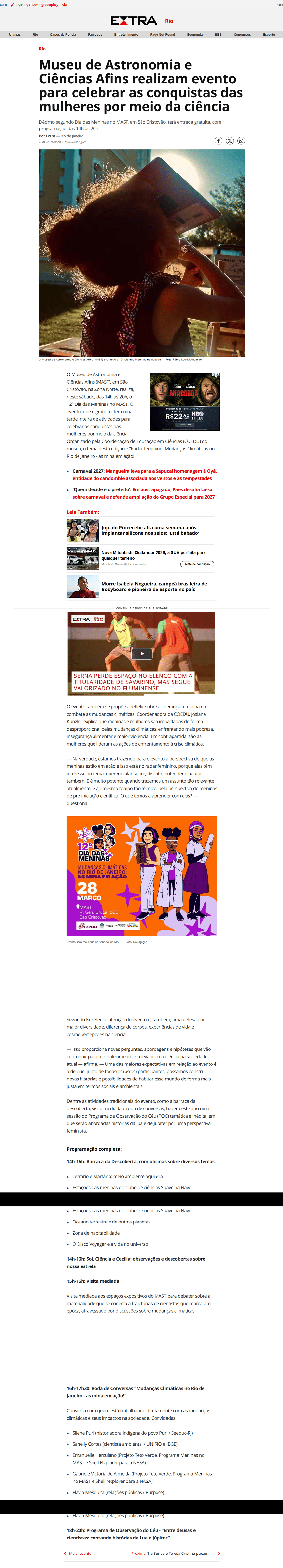 Décimo segundo Dia das Meninas no MAST, em São Cristóvão, terá entrada gratuita, com programação das 14h às 20h