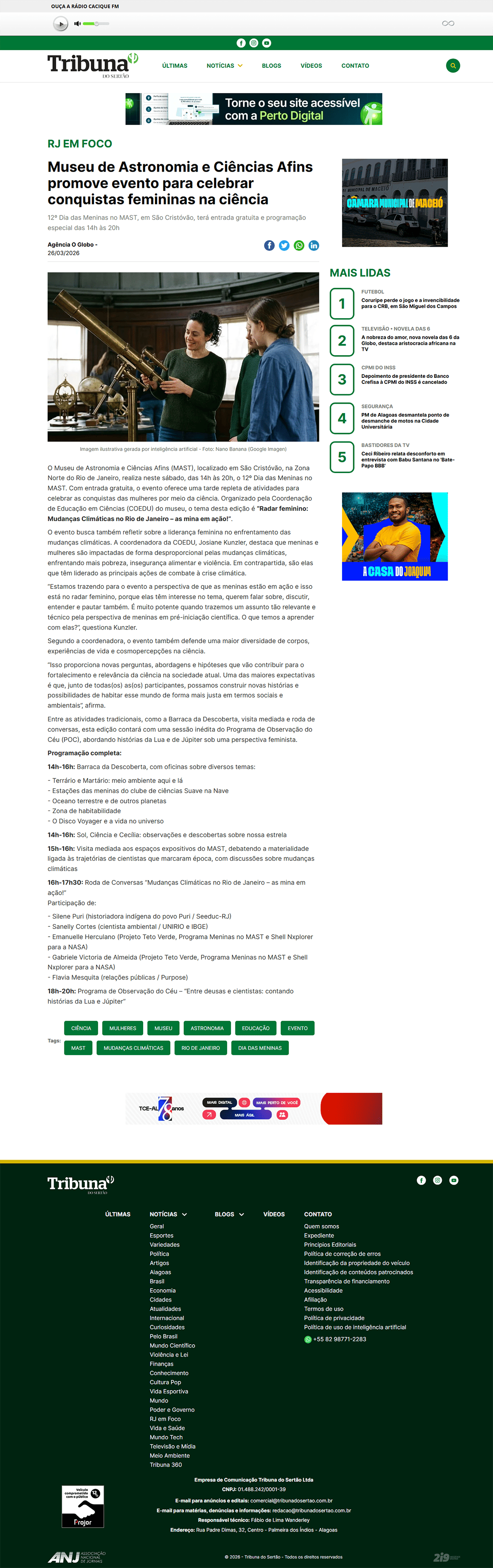 Museu de Astronomia e Ciências Afins promove evento para celebrar conquistas femininas na ciência