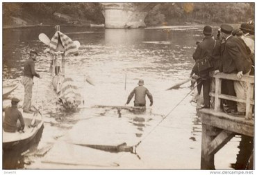 Num dos testes, o dirigível caiu na água