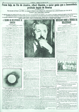 Albert Einstein foi matéria do jornal 'O Jornal', em 21 de março de 1925