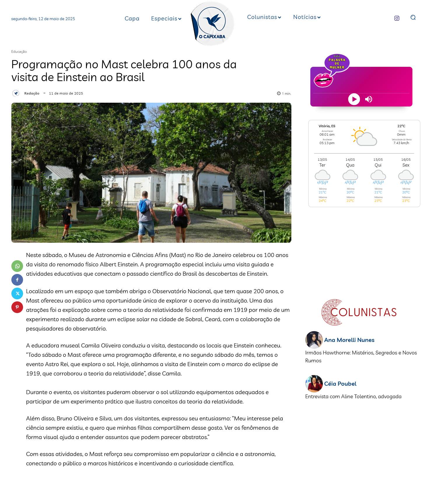 Programação no Mast celebra 100 anos da visita de Einstein ao Brasil