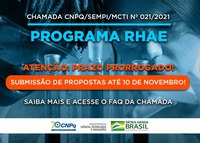 CNPq/MCTI PRORROGA PRAZO DA CHAMADA DE RHAE