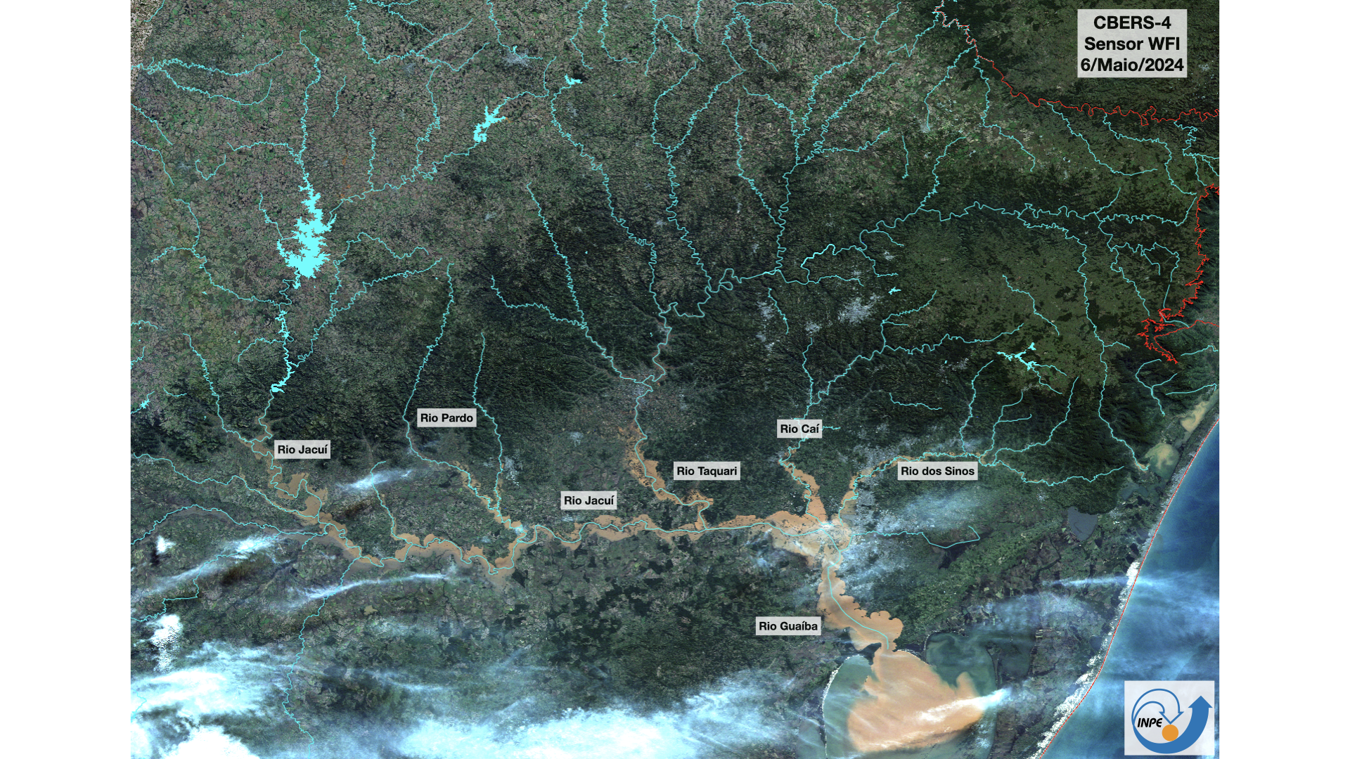 Satélite registra área de 160 mil km2 e mostra área inundada nas bacias hidrográficas mais afetadas pelas chuvas