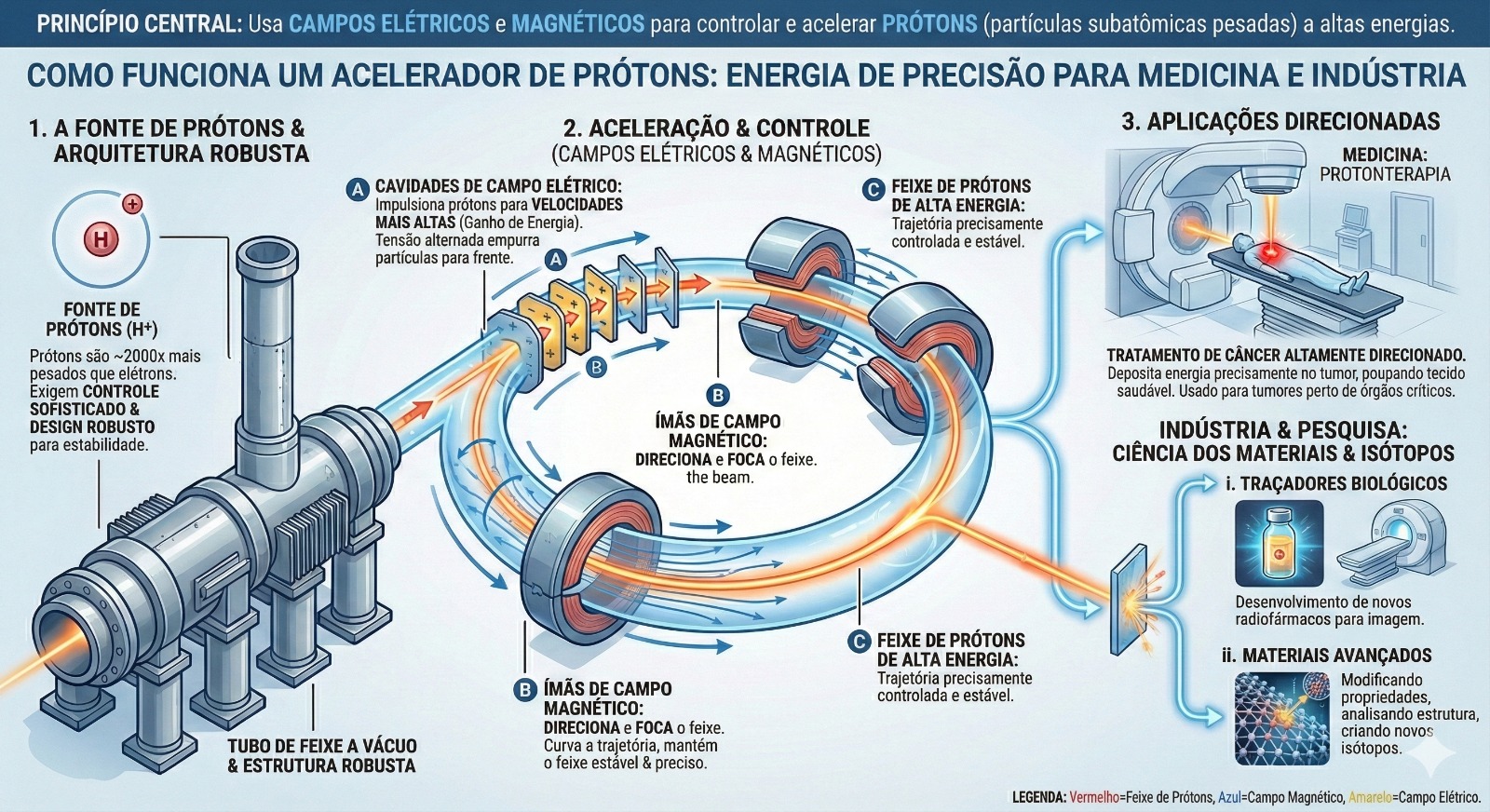 Como funciona um acelerador de prótons