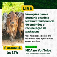MDA destaca em live inovações para a pecuária e cadeia leiteira da agricultura familiar