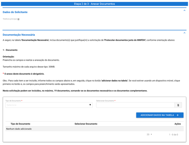 Protocolo Digital – Etapa 2 de 3 – Documentação Necessária