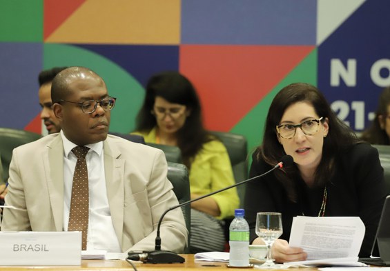 Clara Solon conduziu os trabalhos da plenária ao lado do ministro Silvio Almeida