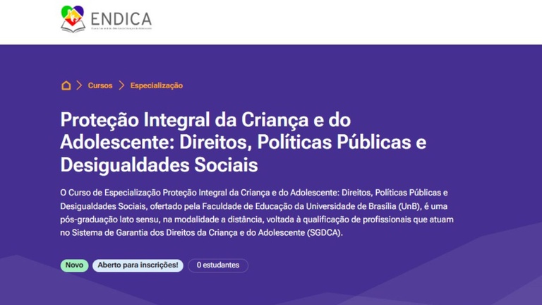 Endica lança oito cursos gratuitos em parceria com UnB e PNUD