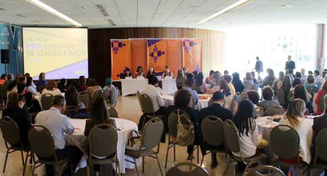 Integrantes de Comitês de Equidade de empresas e instituições participam de atividade de formação da 5ª edição do Programa Pró-equidade de Gênero e Raça.  Foto: Raquel Lasalvia/SPM