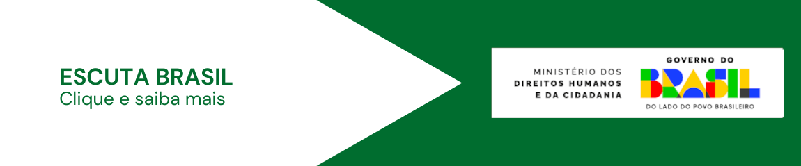 Banner institucional do Escuta Brasil, com fundo azul, logotipo colorido abstrato e o texto “Escuta Brasil – Rede Nacional de Ouvidorias de Direitos Humanos”, transmitindo diálogo, diversidade e acolhimento.