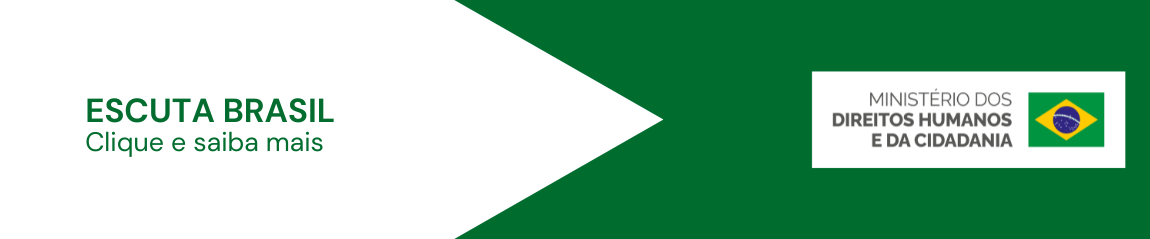 Banner institucional do Escuta Brasil, com fundo azul, logotipo colorido abstrato e o texto “Escuta Brasil – Rede Nacional de Ouvidorias de Direitos Humanos”, transmitindo diálogo, diversidade e acolhimento.