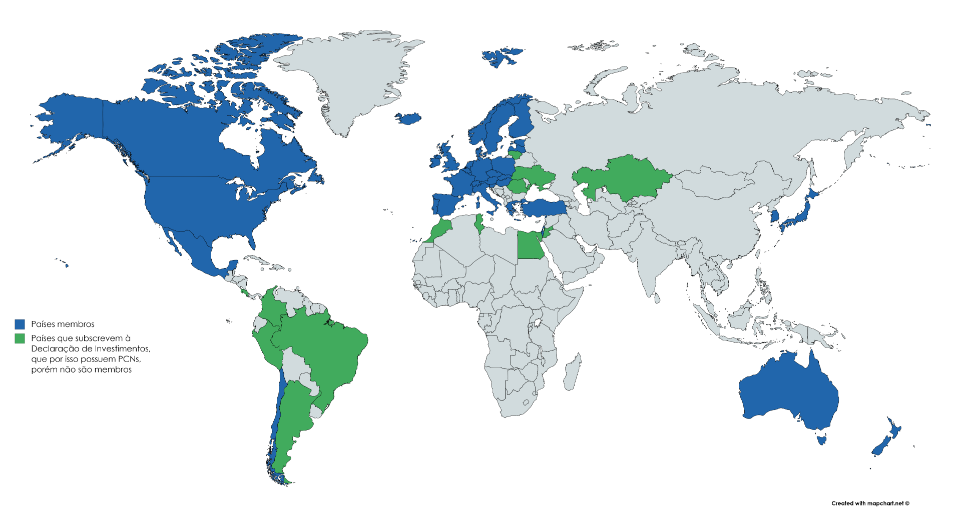 Mapa de países membros da OCDE