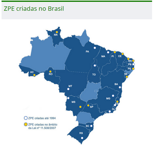 Mapa das ZPEs brasileiras