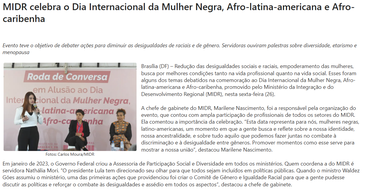 Evento em celebração ao 25 de Julho - Dia Internacional da Mulher Negra, Afrolatina-americana e Afro-caribenha - 26 de julho