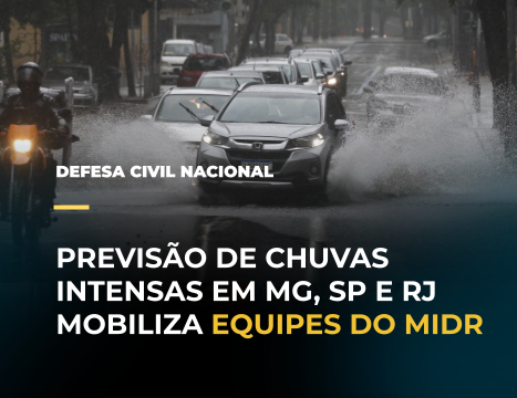 Previsão de chuvas intensas em estados do Sudeste mobiliza equipes do MIDR