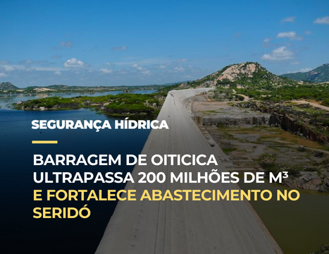 Barragem de Oiticica ultrapassa 200 milhões de m³ de água e reforça segurança hídrica do Seridó