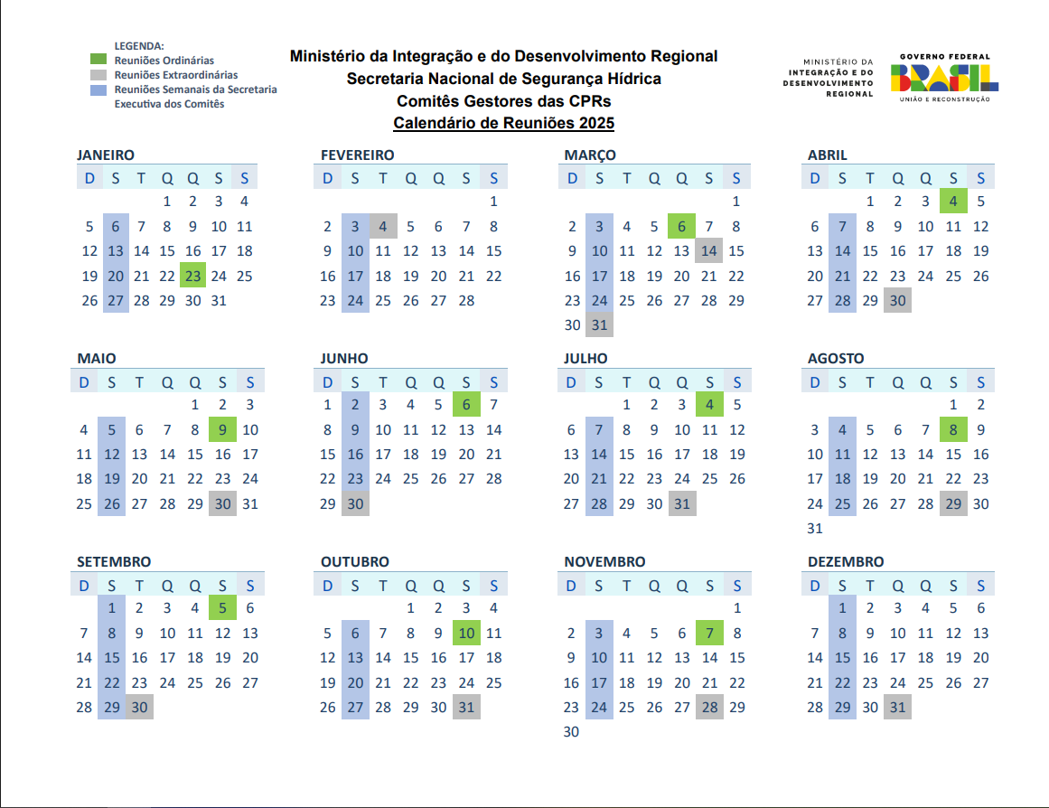 Calendário Anual de Reuniões