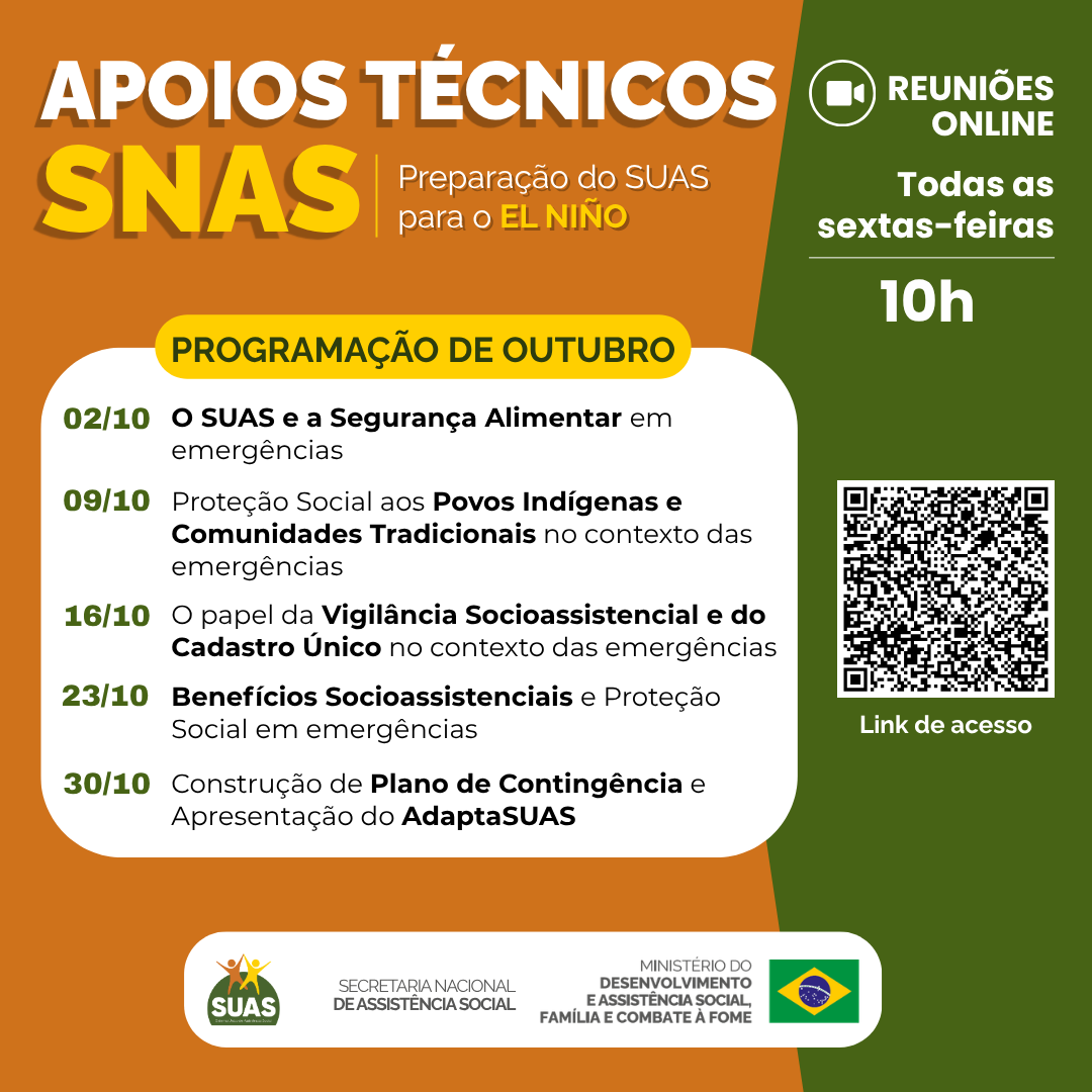 Programação dos Apoios Técnicos SNAS para preparação do SUAS diante do fenômeno El Niño