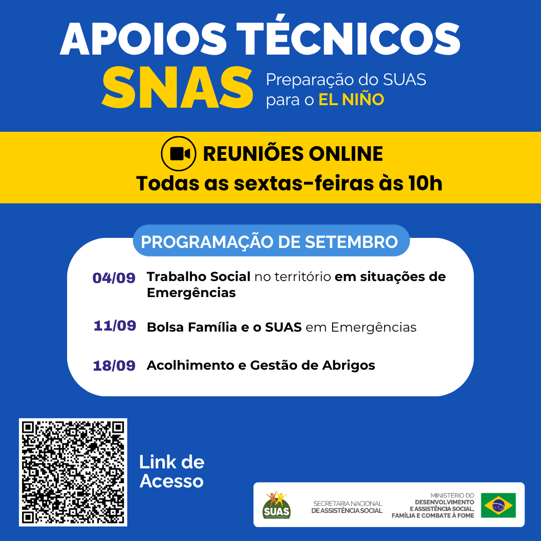 Programação dos Apoios Técnicos SNAS para preparação do SUAS diante do fenômeno El Niño