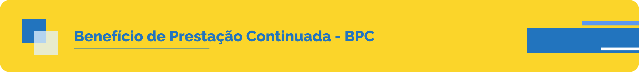 Banner com vetores azul e amarelo com o titulo "Benefício de Prestação Continuada (BPC)"