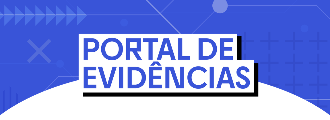 O texto "PORTAL DE EVIDÊNCIAS" está centralizado em letras maiúsculas, na cor azul sobre um fundo branco. O fundo azul possui elementos gráficos geométricos, como linhas, cruzes e formas translúcidas.