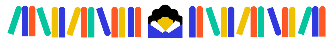 Banner da Inovateca com logotipo central e elementos coloridos inspirados em livros nas laterais