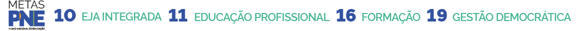 Metas 10 (EJA INTEGRADA), 11 (EDUCAÇÃO PROFISSIONAL), 16 (FORMAÇÃO) e 19 (GESTÃO DEMOCRÁTICA) do Plano Nacional de Educação (PNE)