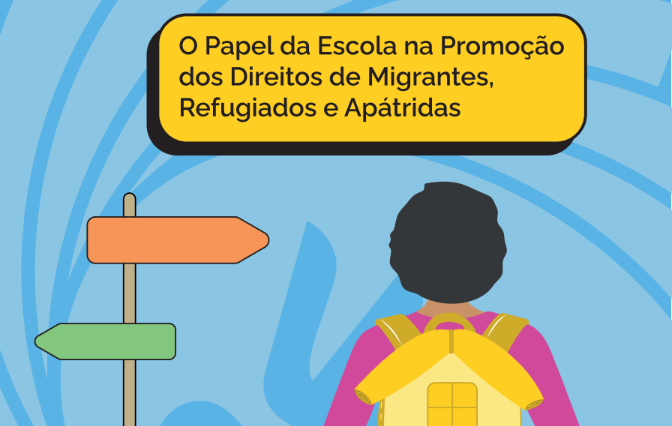 Ilustração institucional mostrando o banner da coleção "Educação em Direitos Humanos" do MEC, destacando título do material educativo disponível online.