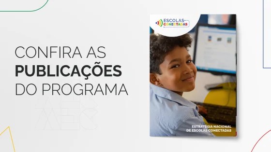 baner de acesso a publicações do programa exibe foto de criança e tela de PC ao fundo