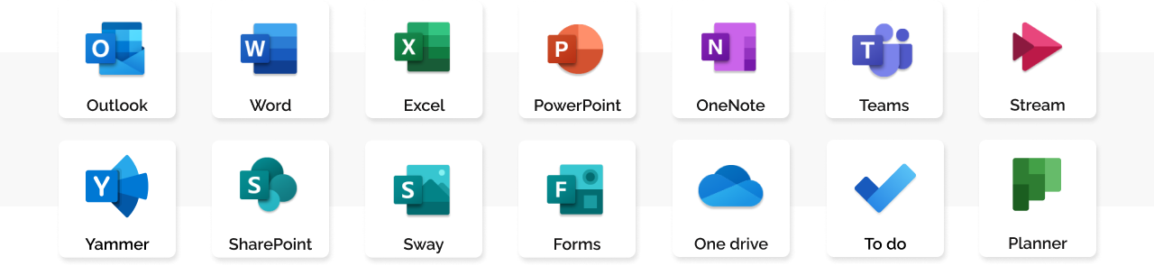 Ícones aplicativos Microsoft