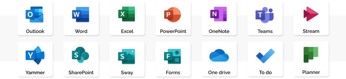Ícones aplicativos Microsoft