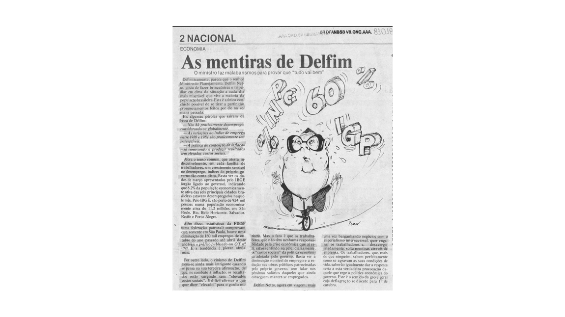 Jornal O Trabalho critica Delfim Neto, 1981. Fundo Serviço Nacional de Informações, BR_DFANBSB_V8_MIC_GNC_AAA_81018749_an_01_m0024de0055