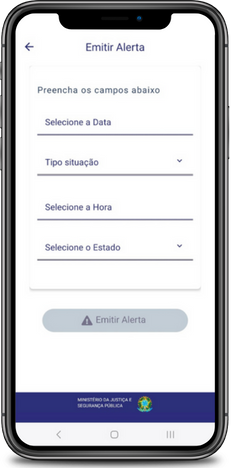 Telefone mostrando o Formulário para emissão de alerta