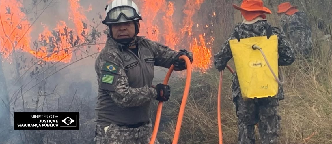Agentes da Força Nacional em ação contra o fogo. Foto: Acervo/MJSP