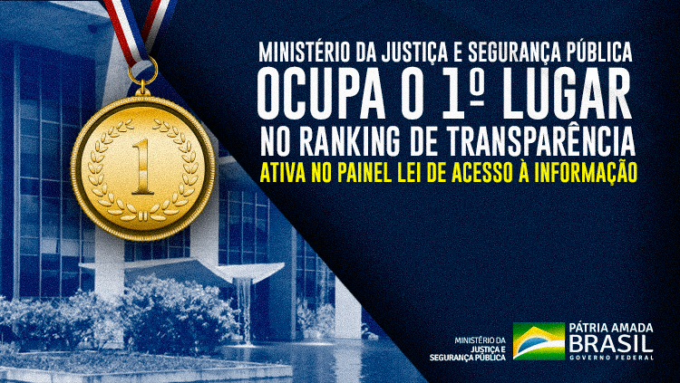 Ministério da Justiça e Segurança Pública ocupa o 1º Lugar no ranking de transparência ativa no Painel Lei de Acesso à Informação.png