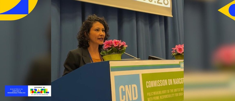Secretária da Senad, Marta Machado, discursa na abertura da 69ª sessão da Comissão de Narcóticos da ONU. Foto: Carolina Fleury/MJSP
