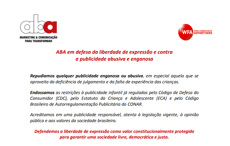 Evento sobre Publicidade Infantil - Posicionamento ABA (Associação Brasileira de Anunciantes)