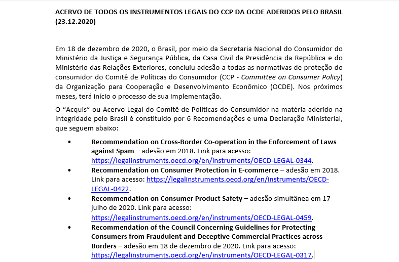 ACERVO DE TODOS OS INSTRUMENTOS LEGAIS DO CCP DA OCDE ADERIDOS PELO BRASIL (23.12.2020)