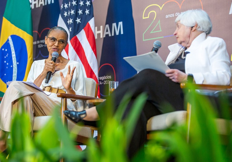 Ministra Marina Silva e secretária do Tesouro dos EUA, Janet Yellen, participam de painel em São Paulo. Foto: Diogo Zacarias/Ministério de Fazenda