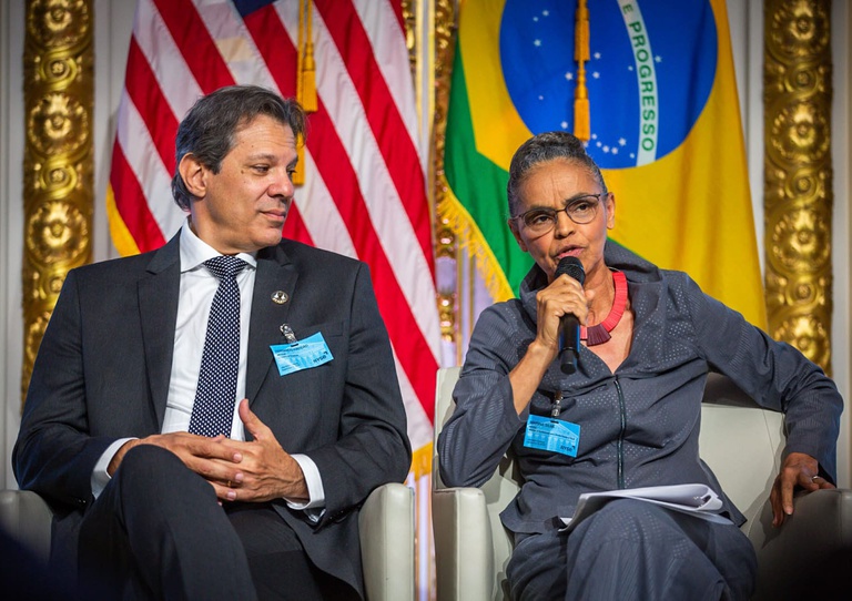 Ministra Marina Silva e Ministro Fernando Haddad participam de seminário na Bolsa de Valores de Nova York. Foto: Diogo Zacarias/MMA